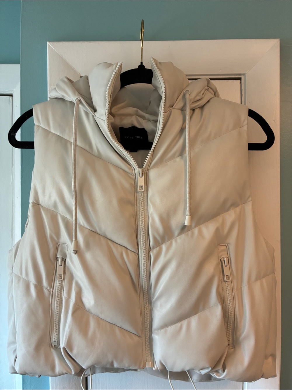 Love Tree Cream Hooded Puffer Vest